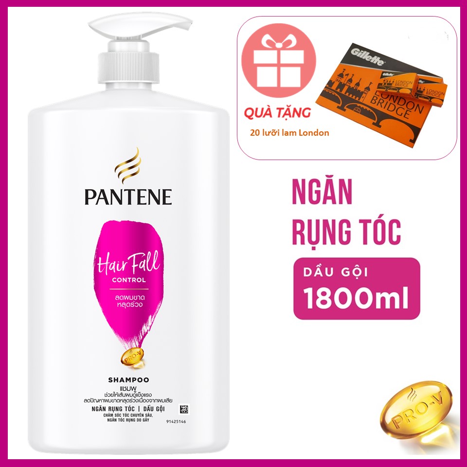 Dầu gội siêu to Pantene Ngăn rụng tóc 1800ml tặng kèm 20 hộp lam London