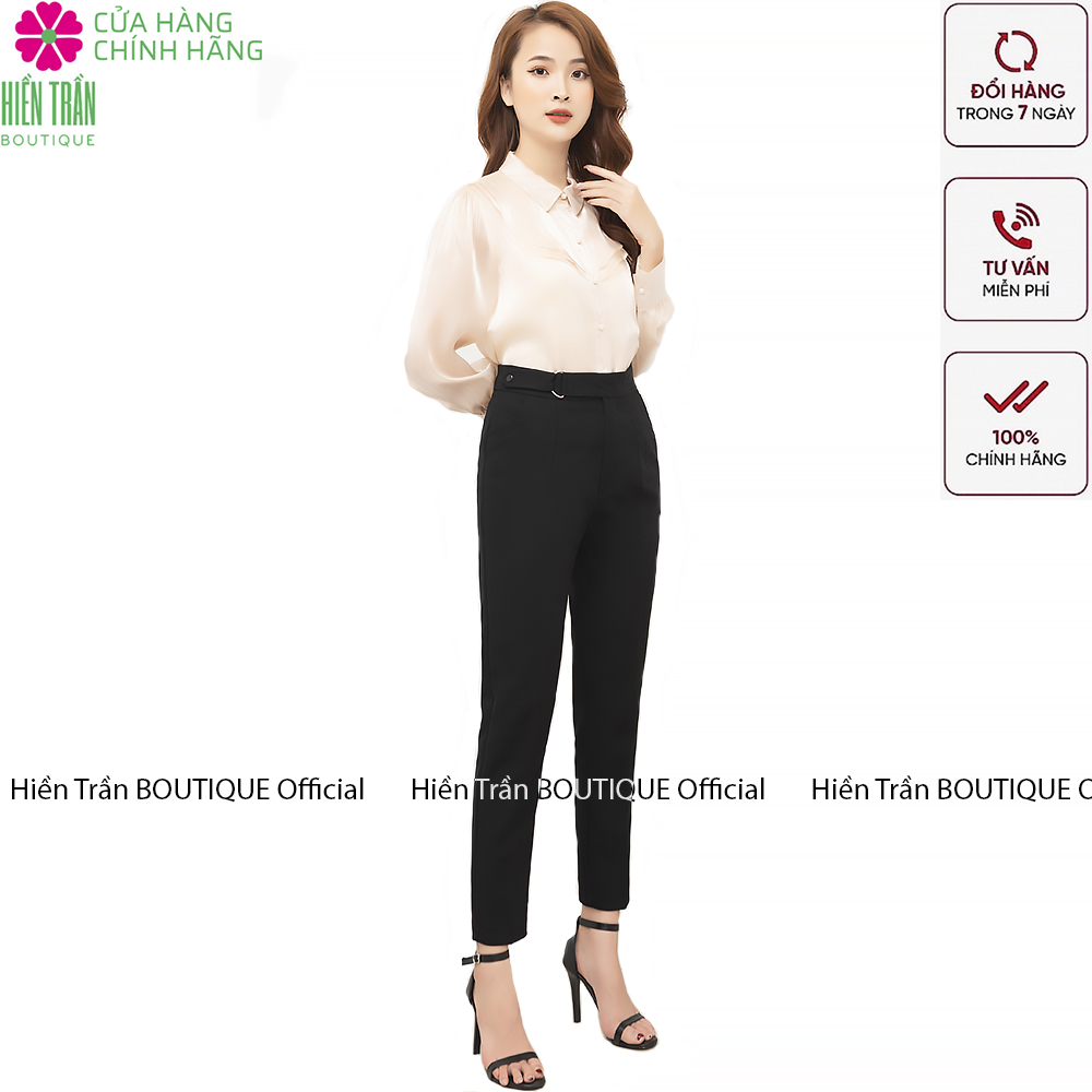 Quần baggy nữ Hiền Trần BOUTIQUE cạp cao khuyên chữ D chất vải Vitex đồ công sở cao cấp form dáng chuẩn