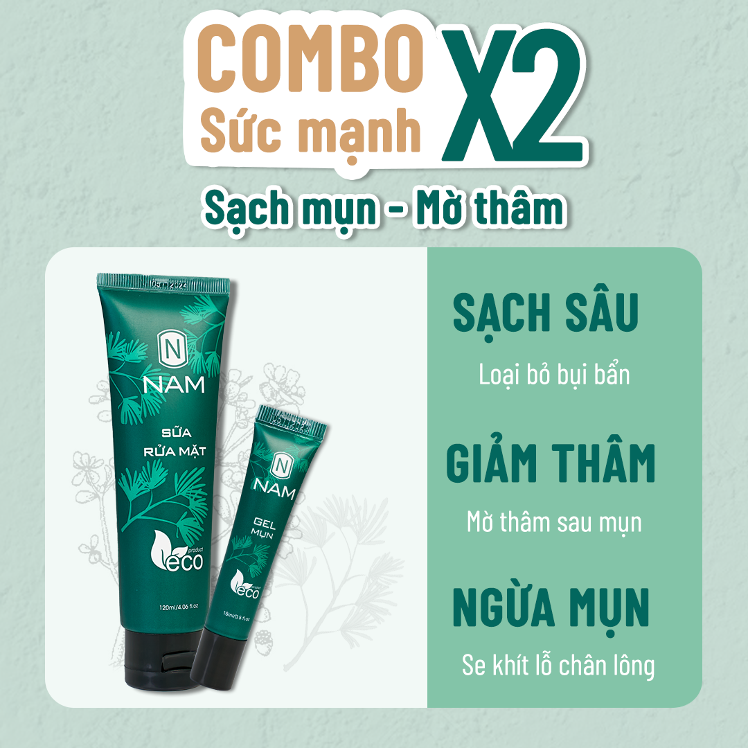 Combo Sạch Mụn NAM (Sữa Rửa Mặt 120ml - Gel Mụn 15ml)