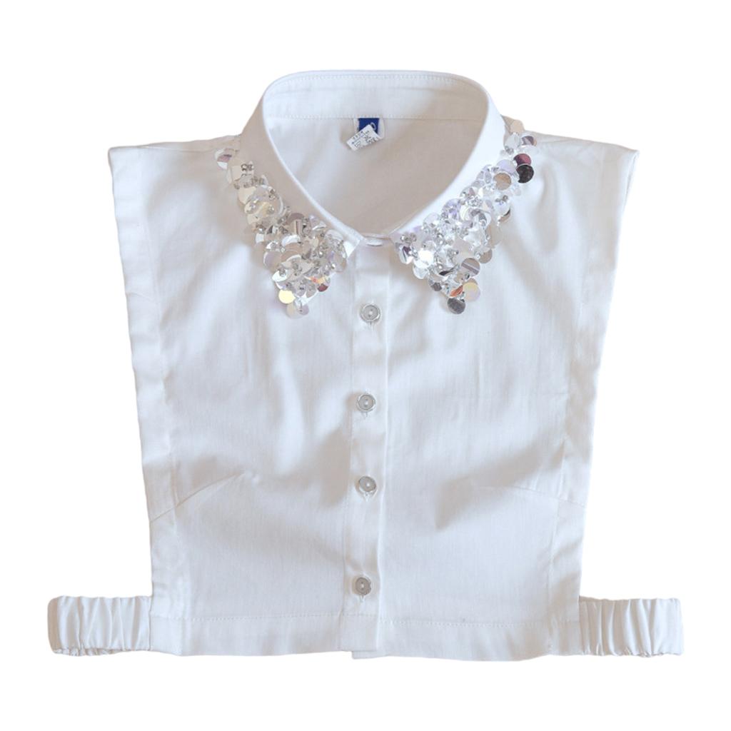 Women's Fashion Sequins Fake Collar Half Shirt Cotton Big Lapel False Collar Sweater Accessories