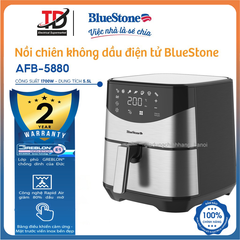 Nồi Chiên Không Dầu Điện Tử BlueStone AFB-5880 (5,5 Lít -1700W) - Hàng Chính Hãng