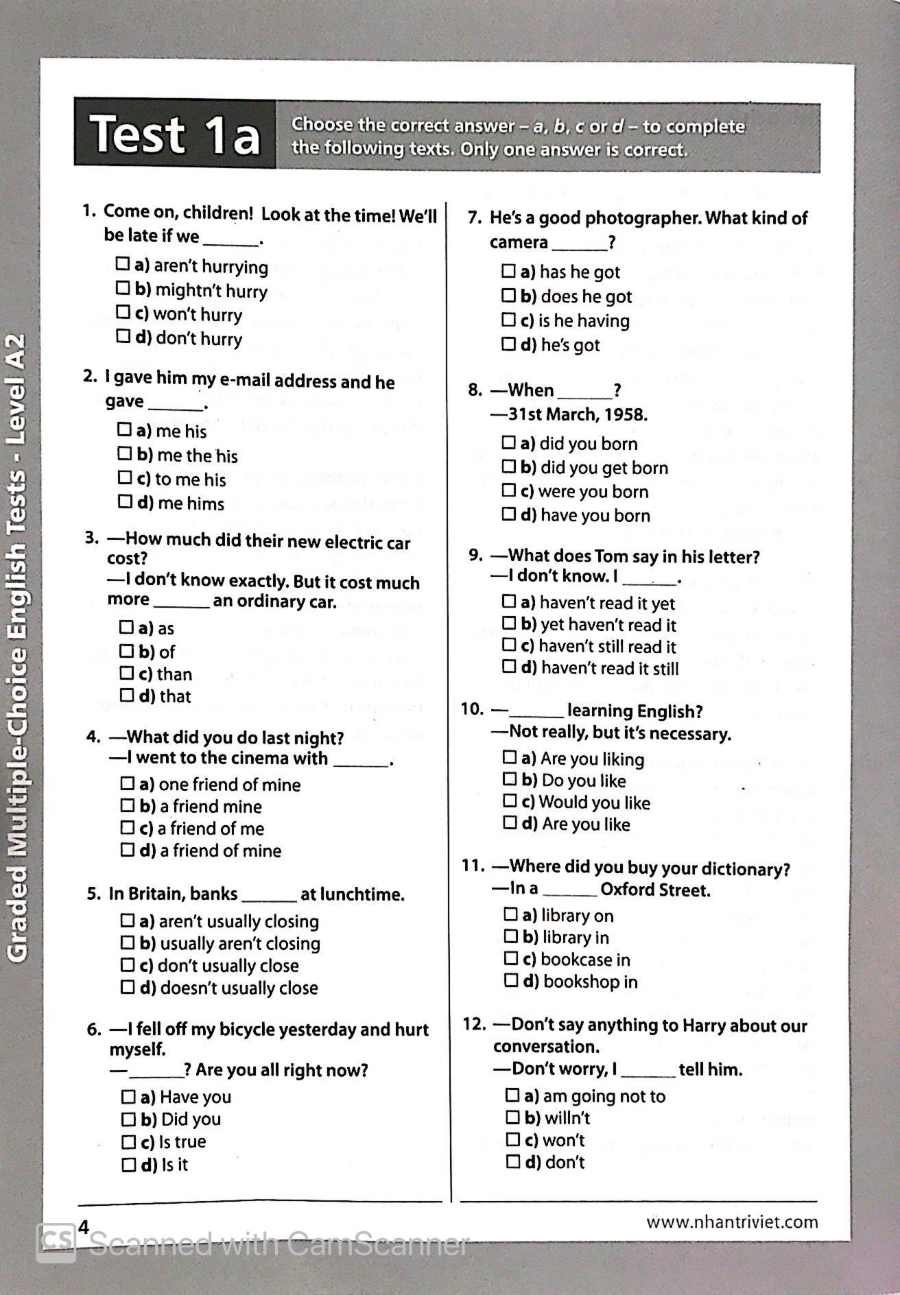 Graded Multiple - Choice English Test Level A2 (Không CD)