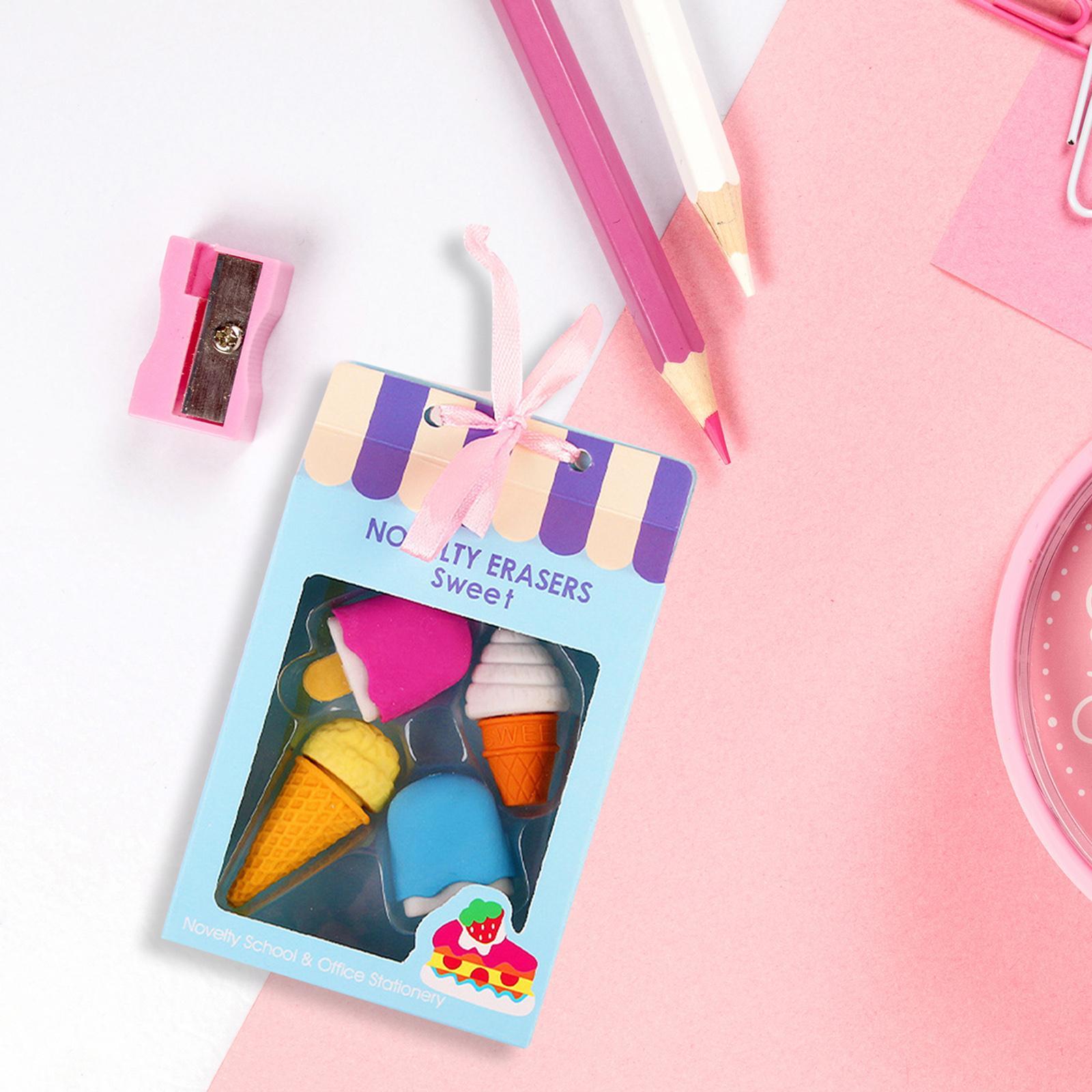 4Pcs Cartoon Mini Eraser Unique Creative Dessert Erasers for Office Supplies