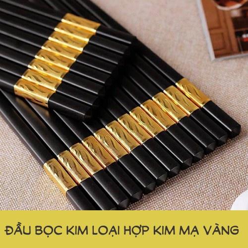Bộ 10 đôi đũa nhựa mạ vàng Hàn Quốc cao cấp, có sần đầu đũa chống trượt, chất liệu sợi thủy tinh chống bong tróc, mốc