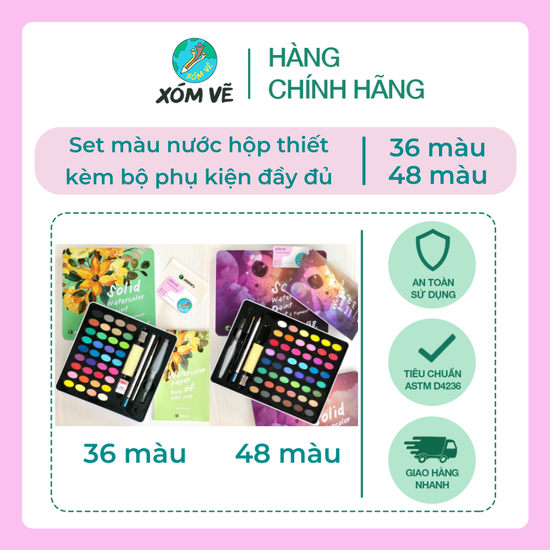 Bộ màu nước 36 màu / 48 màu hộp thiết + set phụ kiện