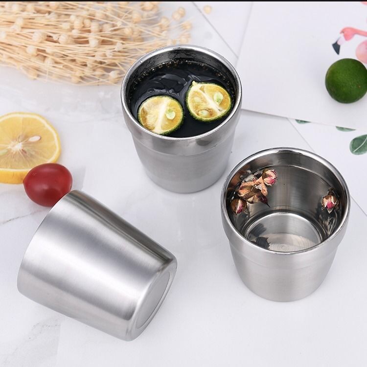 Bộ 3 Ly inox cách nhiệt 304 cao cấp bóng gọn 175ml chống nóng tay thích hợp cho người già trẻ em - Bộ 3 trắng 175ml