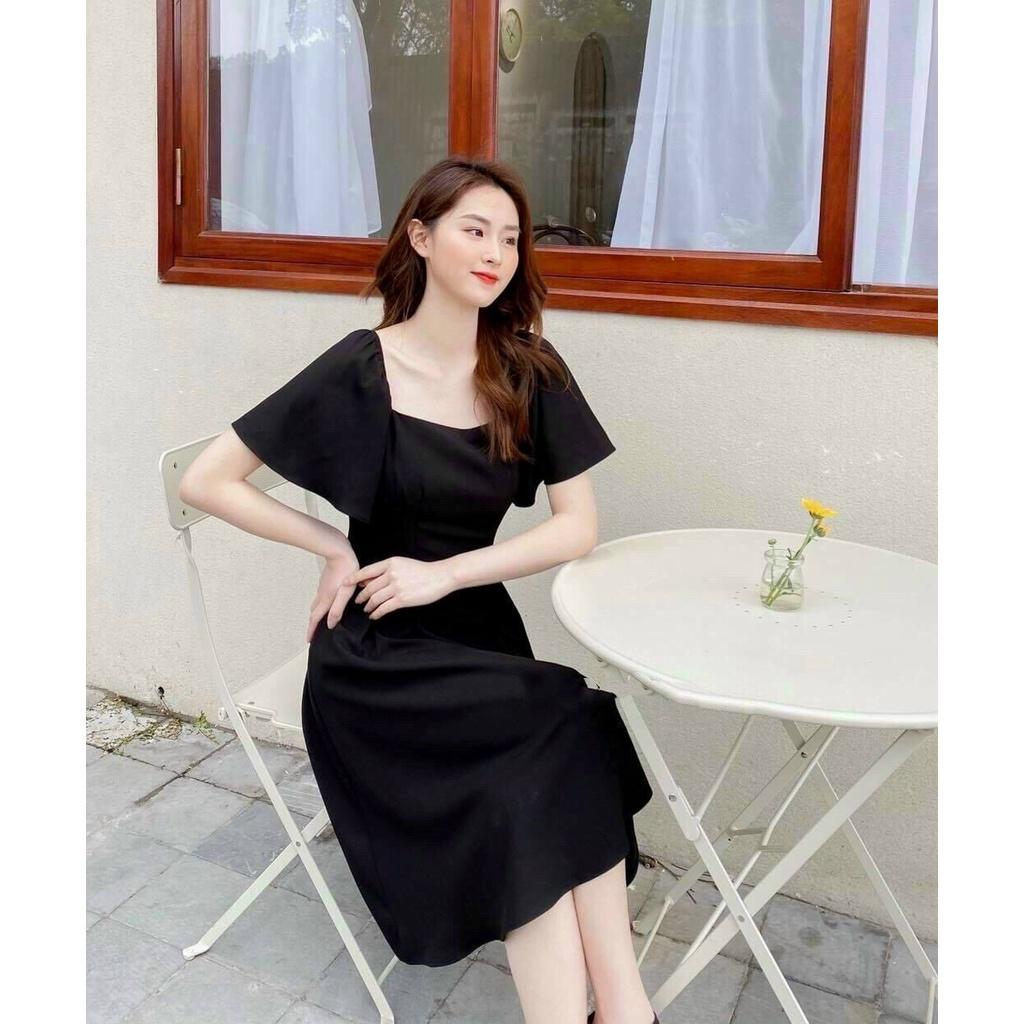 Đầm Midi cổ chữ U màu đen quyến rũ thời trang ReseD
