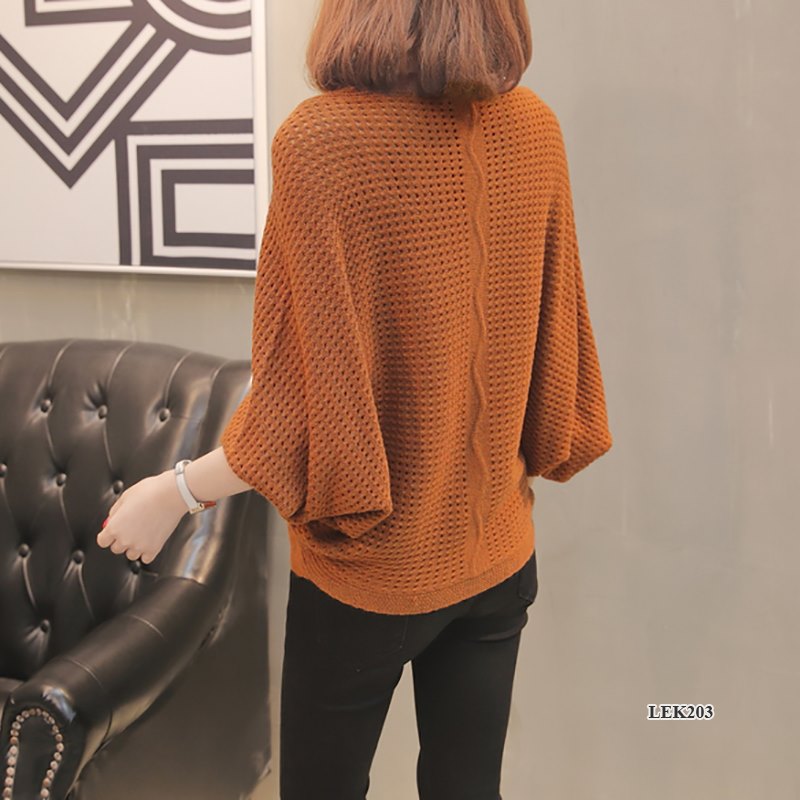 Áo len nữ cao cấp, thiết kế cánh dơi, cổ V Hàn Quốc - kiểu đan lưới rỗng thoáng khí hợp với mùa Xuân, Thu