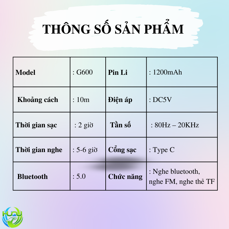 Loa Nghe Nhạc Bluetooth Huqu G600 - Thiết Kế Đeo Cổ Thể Thao Cá Tính - Hỗ Trợ Gắn Thẻ Nhớ, Nghe FM - Hàng Chính Hãng