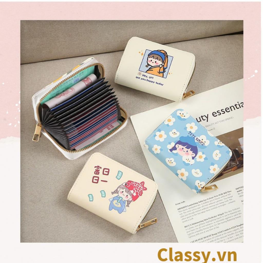 Classy Ví nữ ngắn chất liệu da, nhiều ngăn đựng thẻ, đựng tiền có khóa kéo T1382
