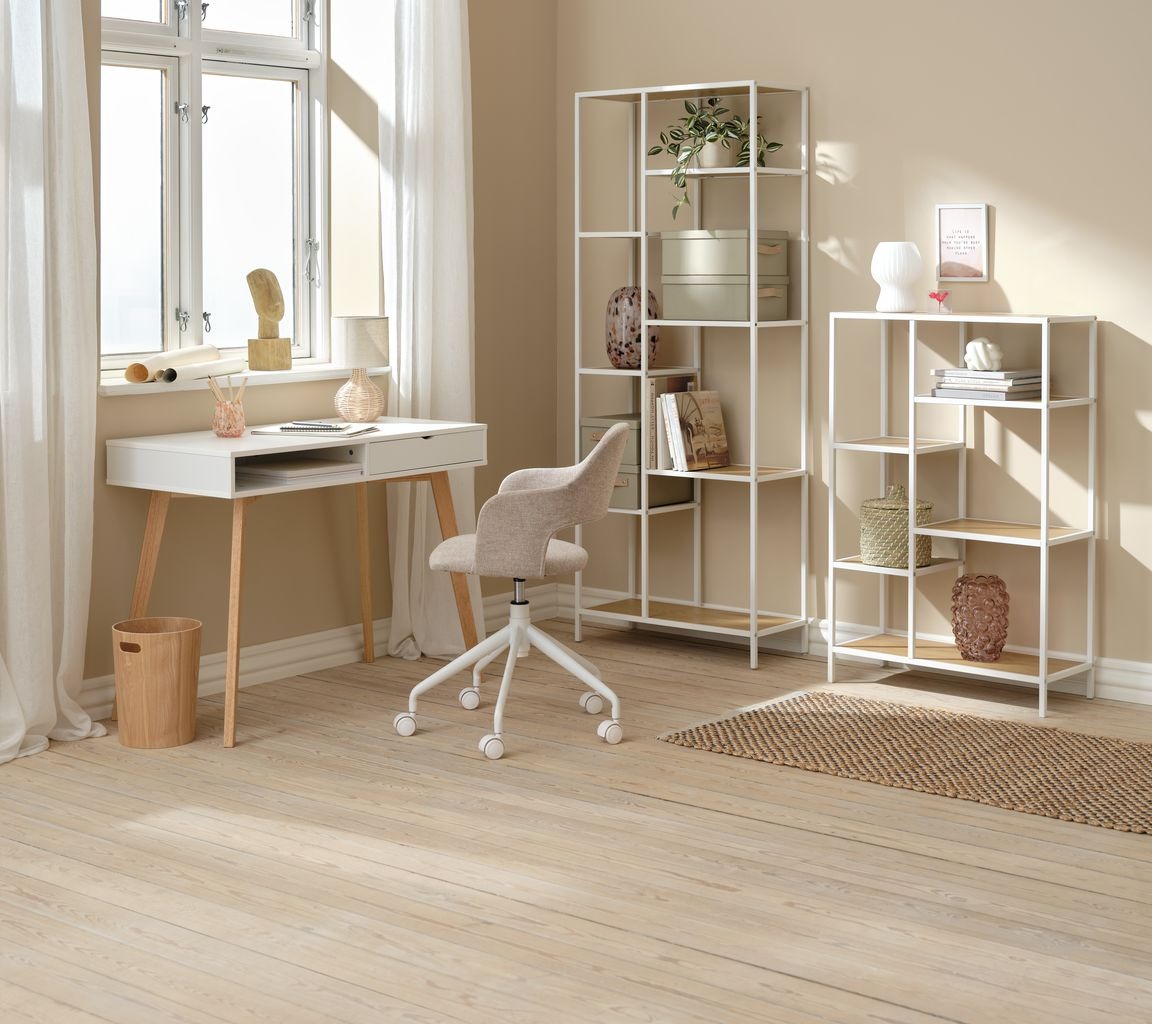 Ghế làm việc | JYSK Reerslev | vải polyester | vàng cát/trắng | R51xS59xC78/82cm