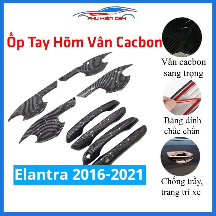 Ốp tay hõm Elantra 2016-2017-2018-2019-2020-2021 vân carbon, mạ crom chống trầy bảo vệ cửa xe ô tô