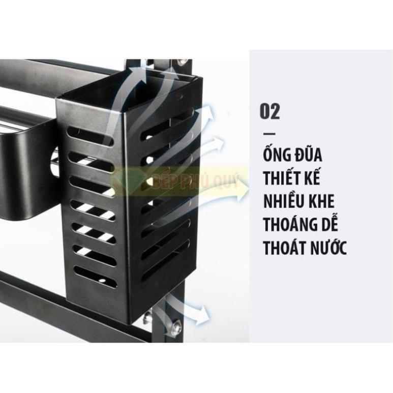 Kệ Gia Vị Thép ĐEN đa năng 2 tầng Có Ống Cắm Đũa Và Giá Để Thớt