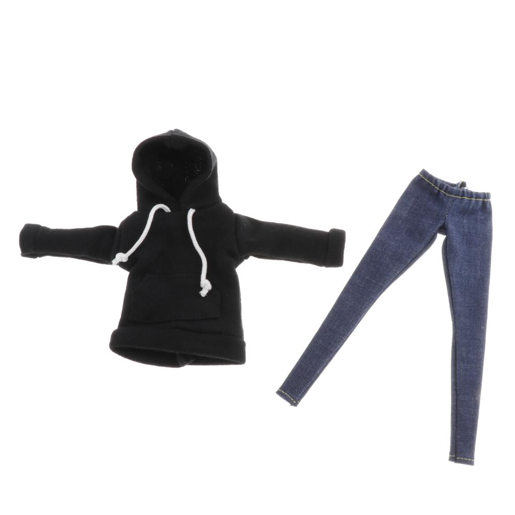 Dolls Hoodie And Jeans Pants For 1/6 Blythe Doll Dress Up Outfits Accs