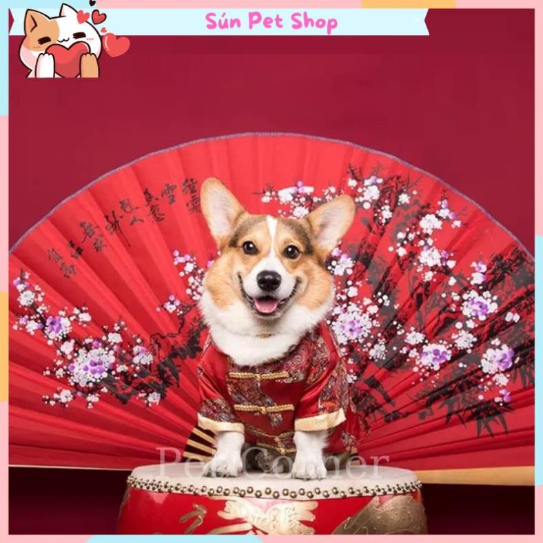 Quần áo Tết cho chó mèo, bộ đồ Tết lót lông cho thú cưng