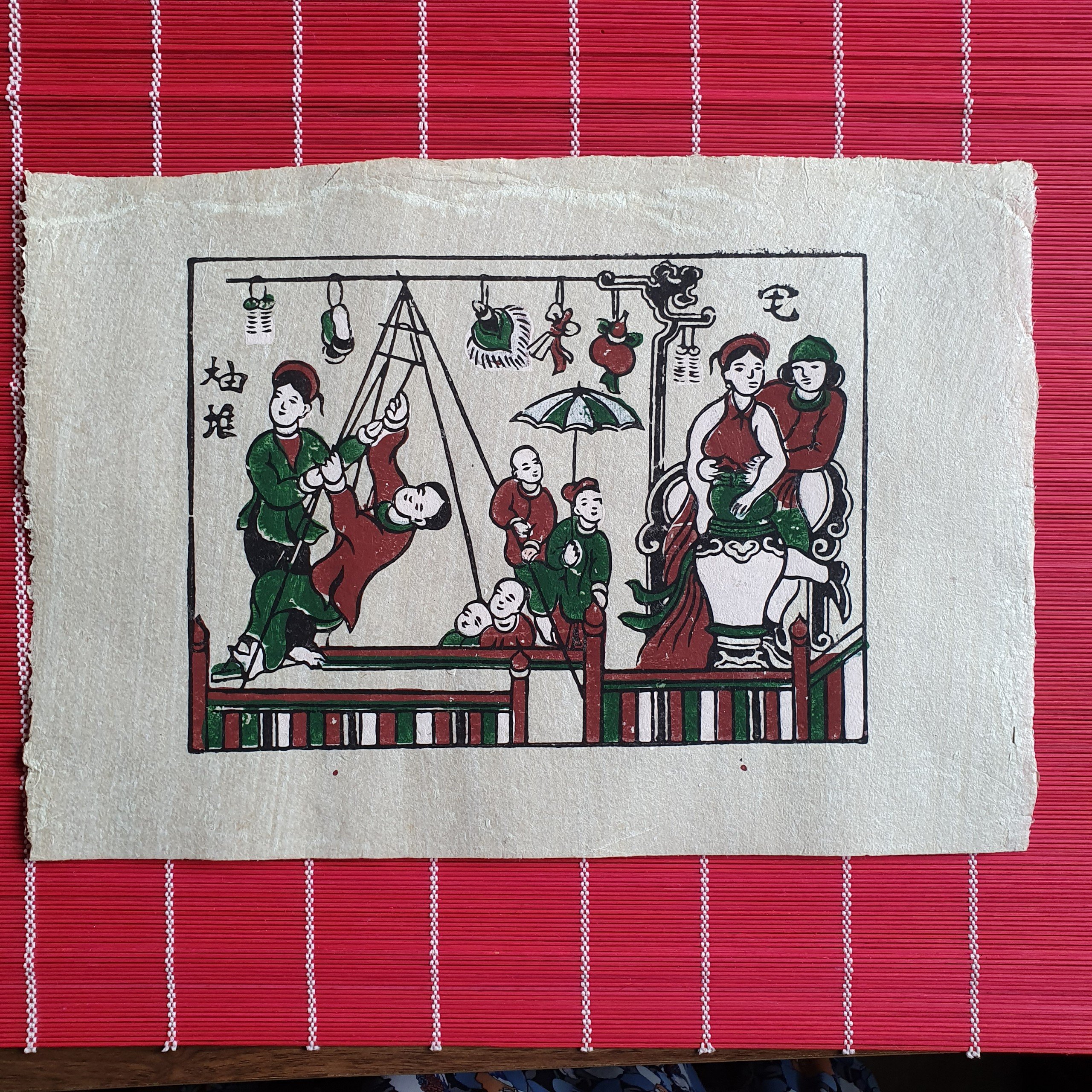 Tranh Đông Hồ Đánh đu ngày Tết - Đu quay - Dong Ho folk woodcut painting