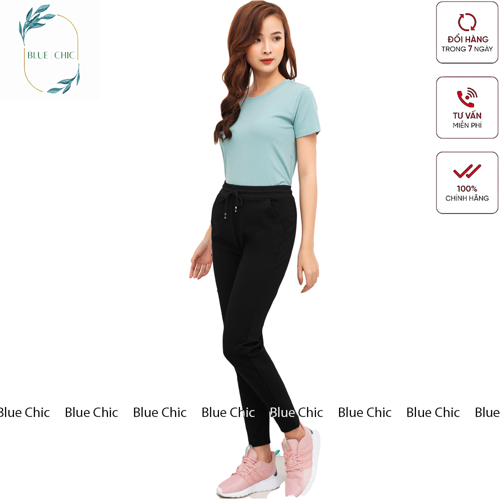 Quần jogger nữ Blue Chic dáng dài thun cạp chun thể thao tập gym  cá tính kiểu trơn basic màu đen