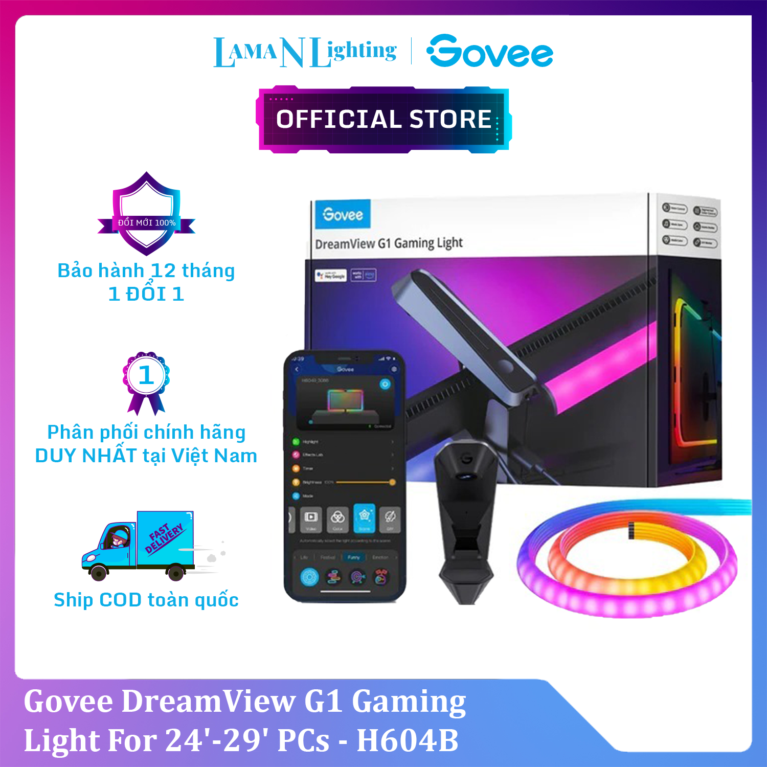 Dây Đèn LED RGB mở rộng màn hình máy tính DreamView G1 Gaming Light H604B (24-32&quot;) | Bí kíp tối thượng cho game thủ