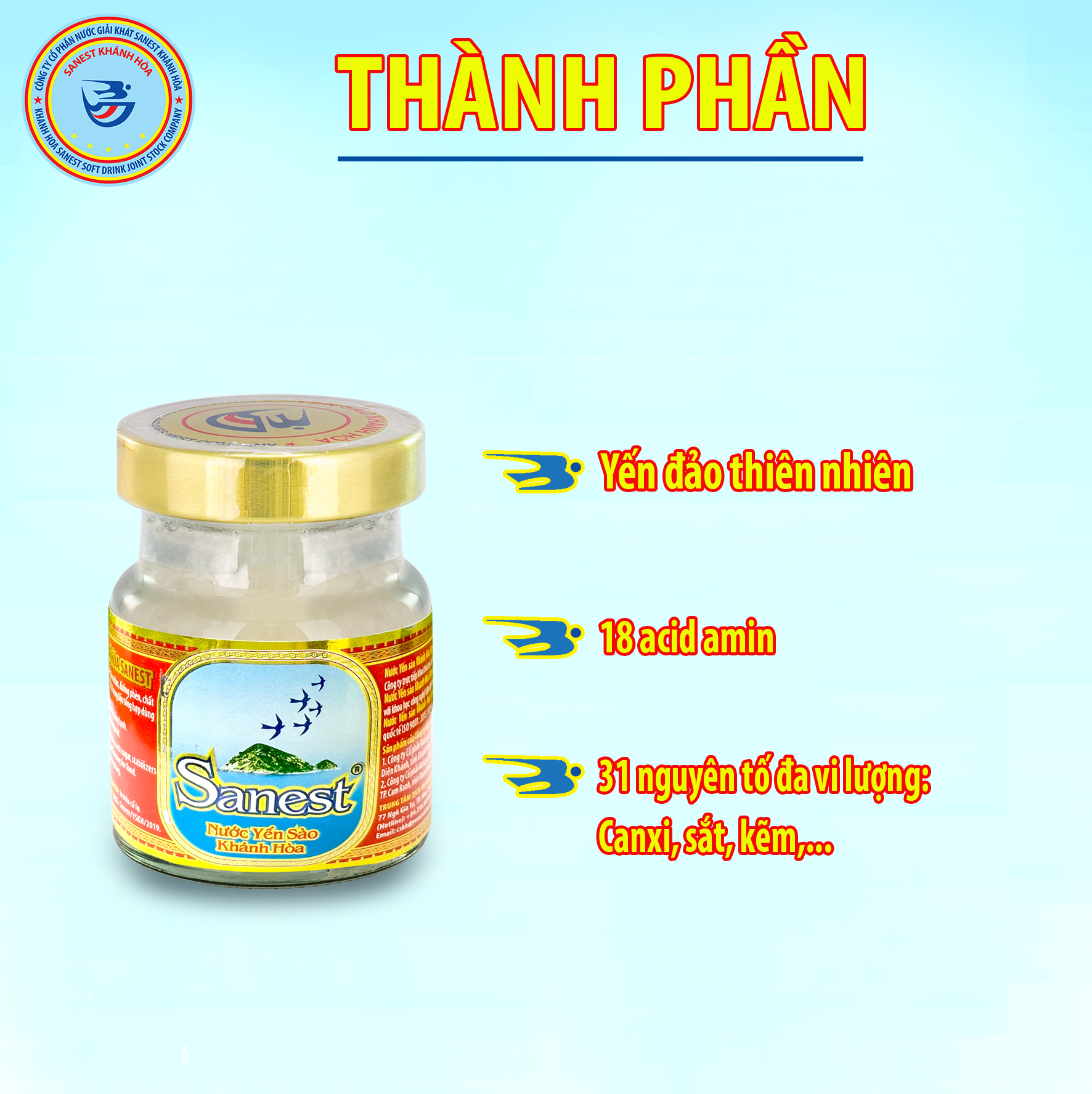 Nước Yến sào Khánh Hòa Sanest có đường đóng lọ 70ml