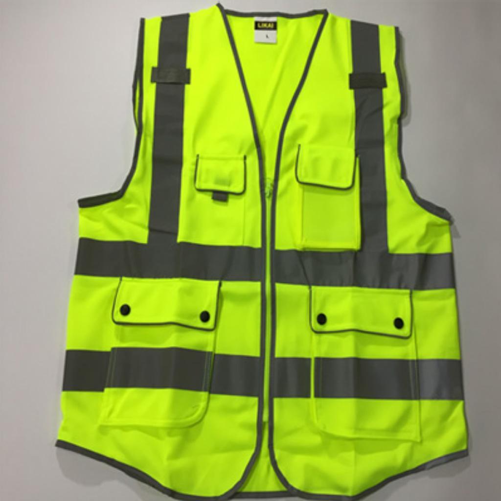 High Visibility Safety Vest Polyester Fiber Waistcoat with Pockets and Zipper