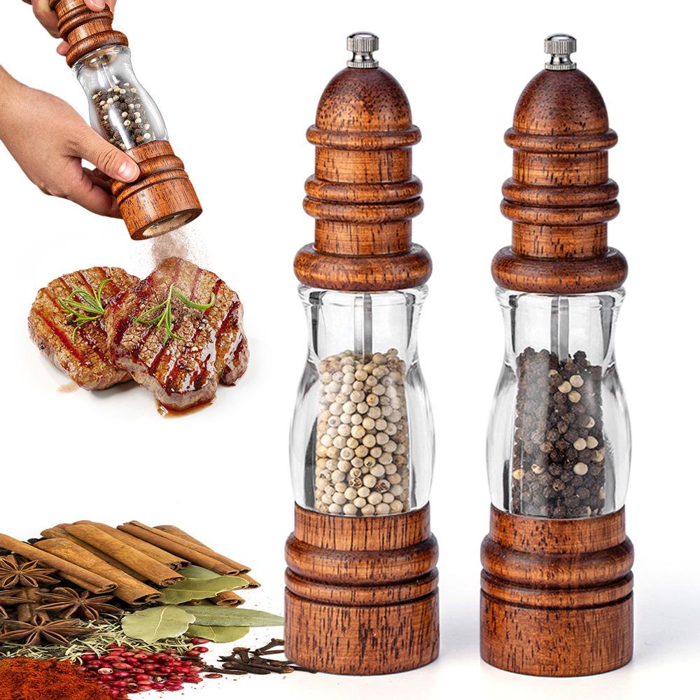 8Inch Cổ Điển Bằng Tay Gỗ Sồi Muối Và Hạt Tiêu Xay Gia Vị Máy Xay Hạt Tiêu Cầm Tay Nhà Máy Cho Nhà Hộ Gia Đình Dụng Cụ Nhà Bếp