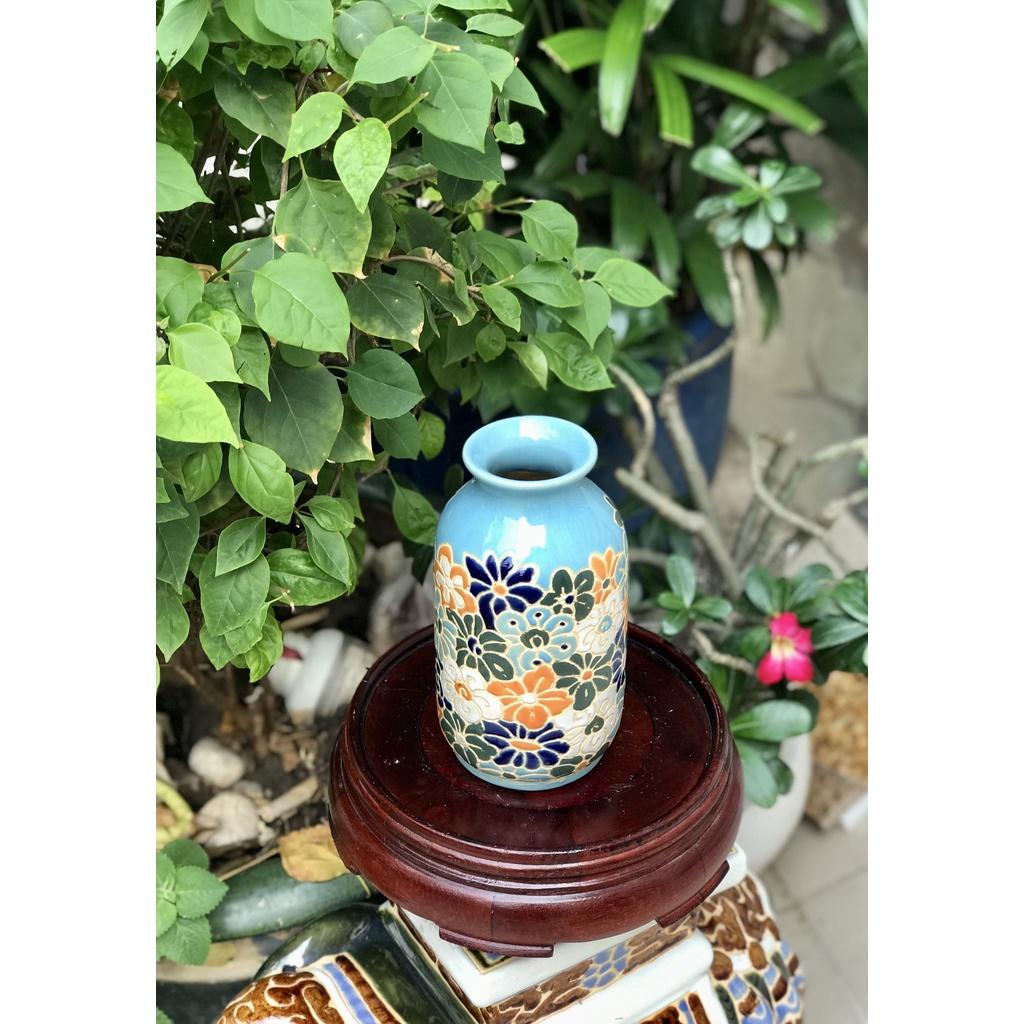 BÌNH BÁCH HOA MIỆNG XANH DƯƠNG THON GỐM NAM BỘ TRANG TRÍ DECOR,BÌNH CẤM HOA