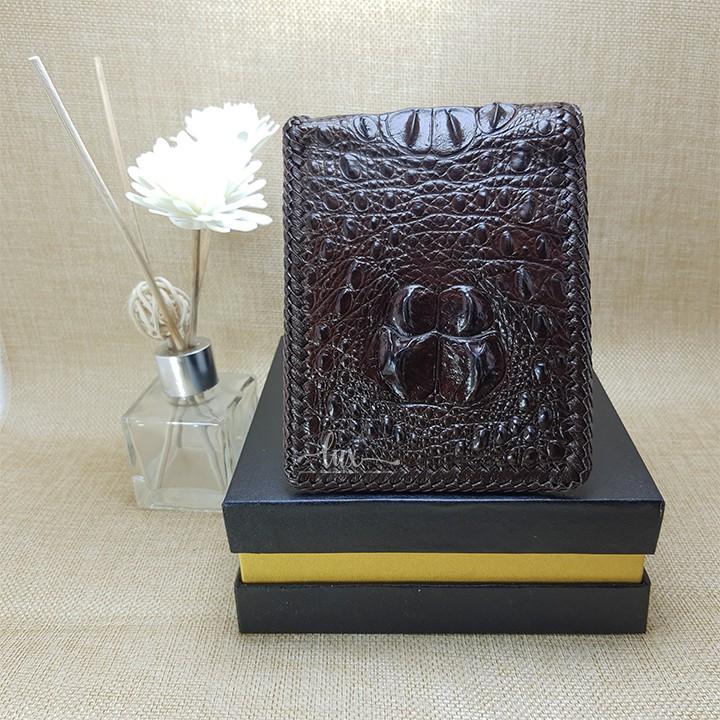 Ví Nam Da cá sấu LuxLeather LM1113 Đan Viền thủ công - Một mặt - Kiểu Ngang - Gù nguyên con