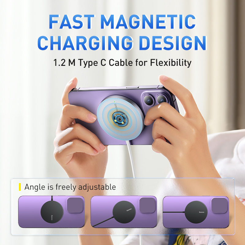 Đế Sạc Nhanh 15W Không Dây Baseus Simple Mini3 Magnetic Wireless Charger Cho 12 13 14 - Hàng Chính Hãng