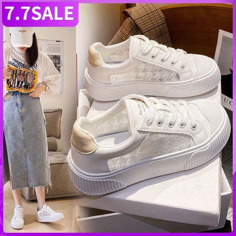 Breathable net gauze small white shoes girls 2022 summer new flat soles students thick soles leisure sports board shoes