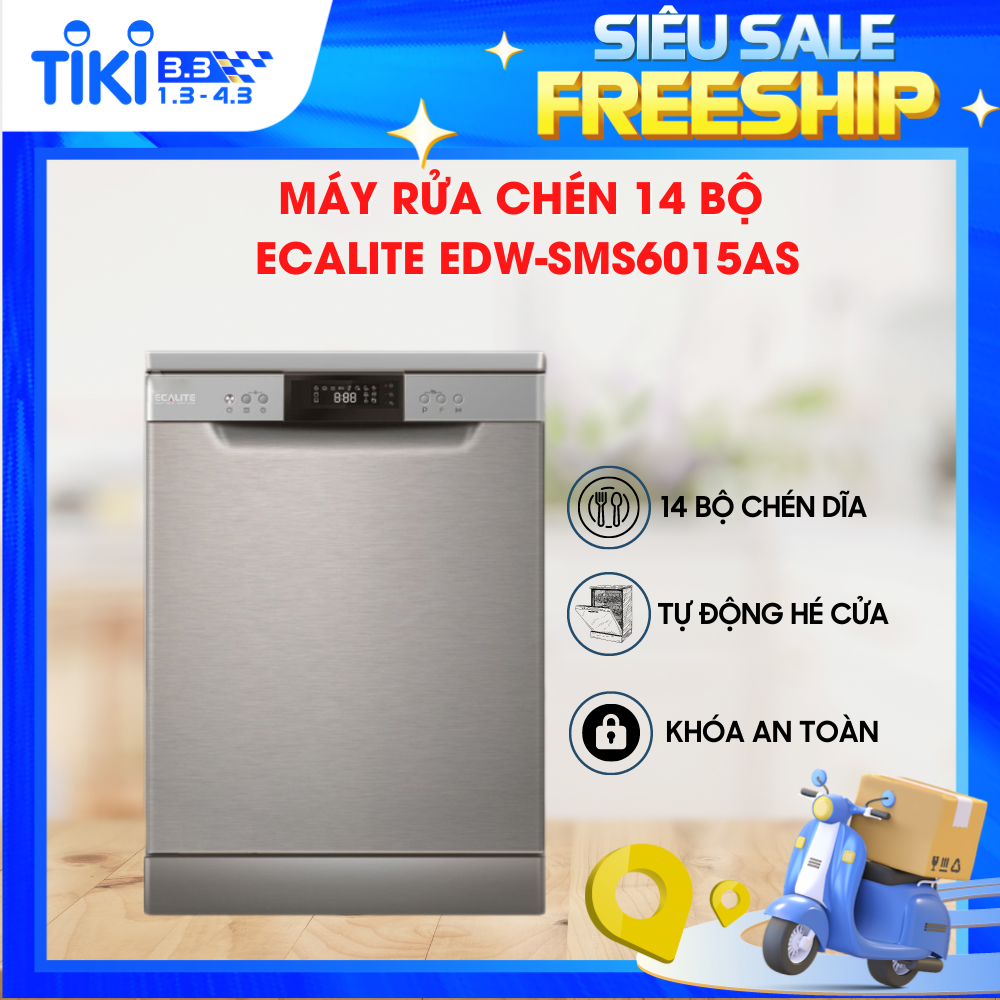 Máy Rửa Chén Độc Lập Ecalite EDW-SMS6015AS - 14 Bộ - 8 Chương Trình Rửa - Tự Động Hé Cửa - Hàng Chính Hãng