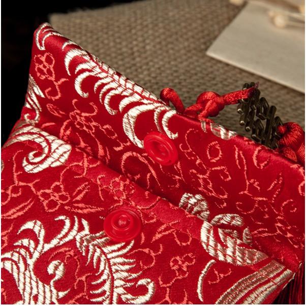 Phong Bì Đỏ Thổ Cẩm thêu Hoa vải gấm Song Hỷ Cưới Hỏi-Nạp tài,Quà tặng năm mới