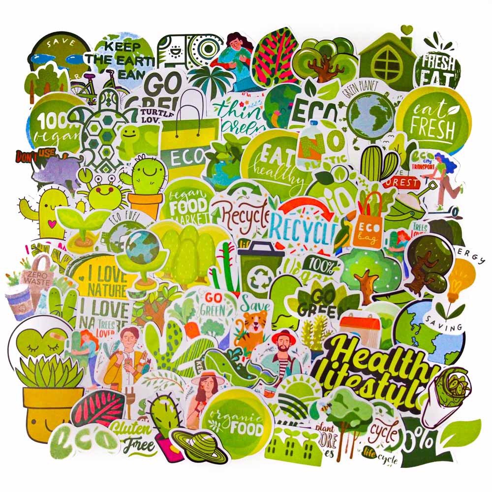 Set 100 sticker hình dán - Green Xanh lá