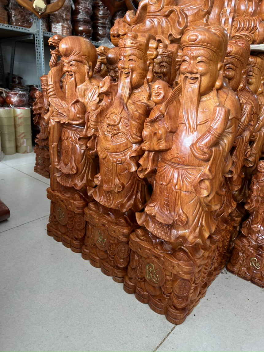 Tượng tam đa Phúc Lộc Thọ gỗ hương nguyên khối cao 50cm