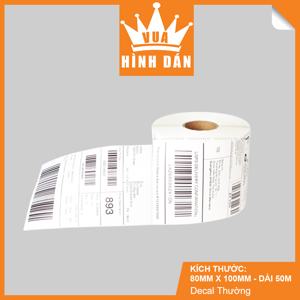 Decal Thường 80x100mm In Mã Vạch, In Tem Cuộn 50m