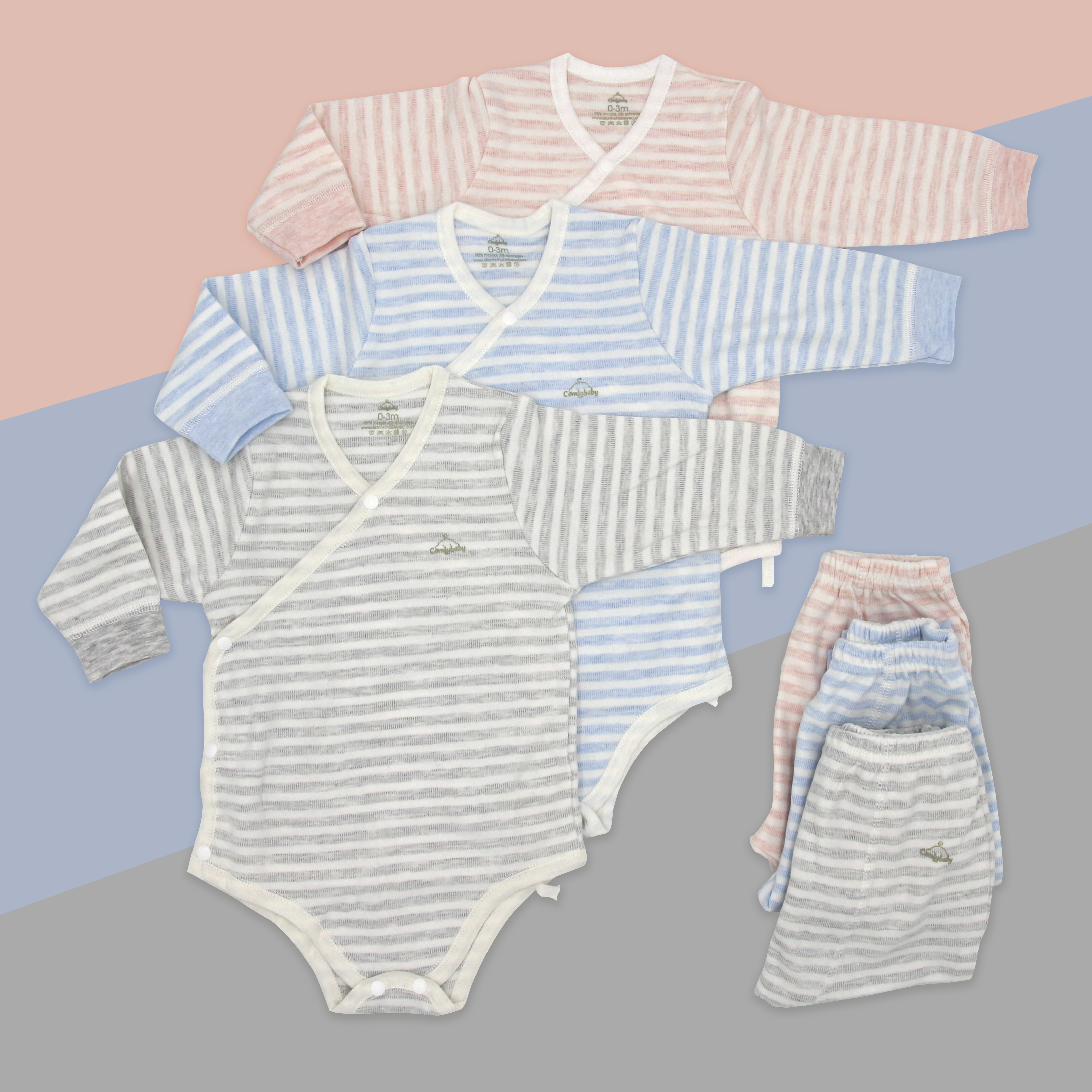 Set body suit giữ ấm ngực dài tay kèm quần rời 100% Cotton mềm mại, thoáng khí, thấm hút mồ hôi cho bé ComfyBaby size 3-6 tháng