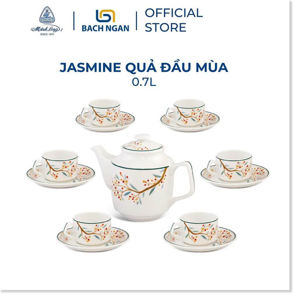 Bộ Ấm Trà Gốm Sứ Cao Cấp Minh Long 0.7 L Jasmine Quả đầu mùa hàng đẹp, sang trọng đãi khách, quà tặng - 6 tách