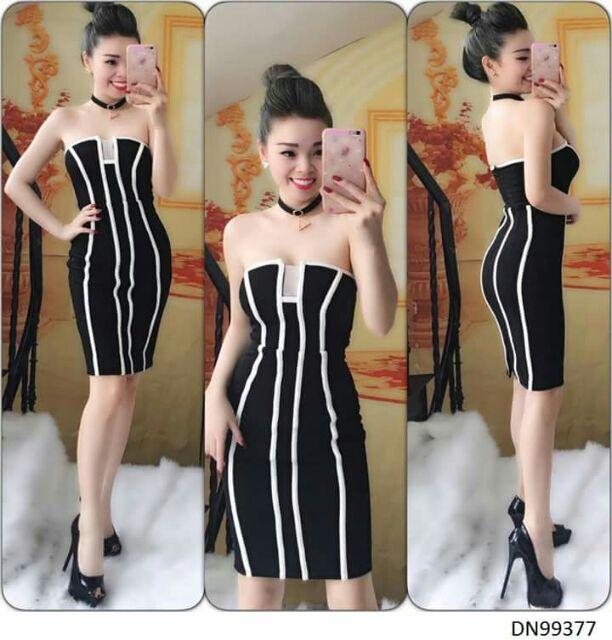 Đầm cúp phối màu cá tính