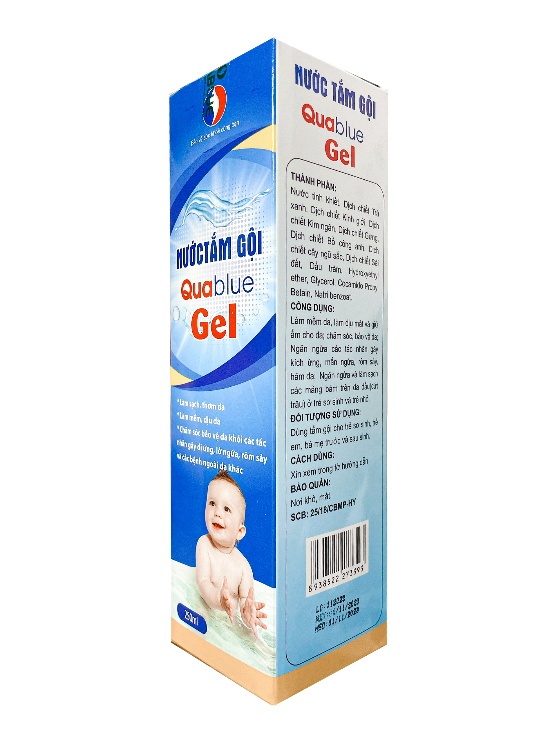 Chai Nước Tắm Gội Thảo Dược Sạch Da Dịu Nhẹ An Toàn Ngăn Ngừa Rôm Sảy Quablue Gel Chai 250ml