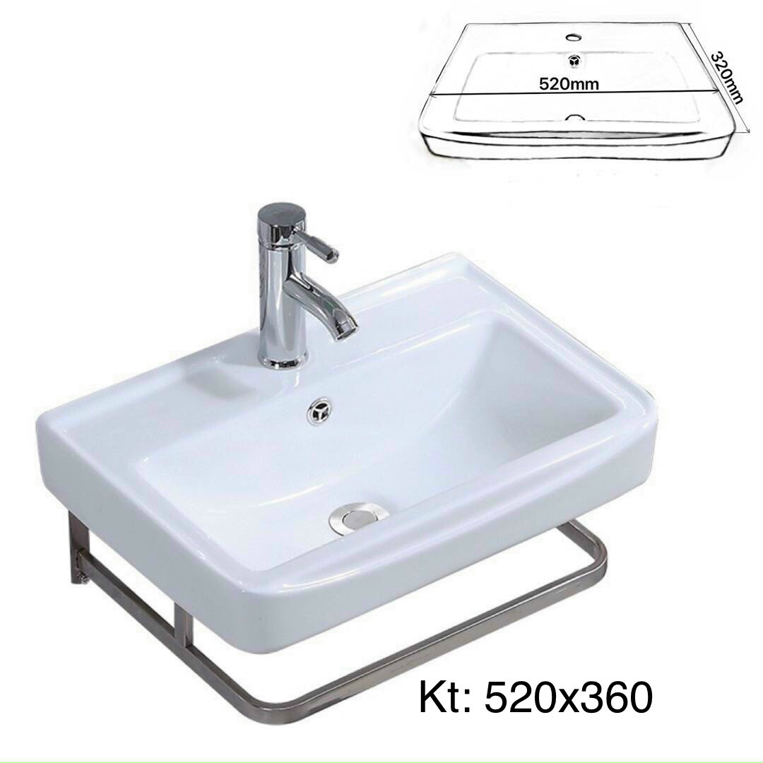 Chậu rửa mặt treo tường kèm theo khung treo inox - Lavabo treo tường