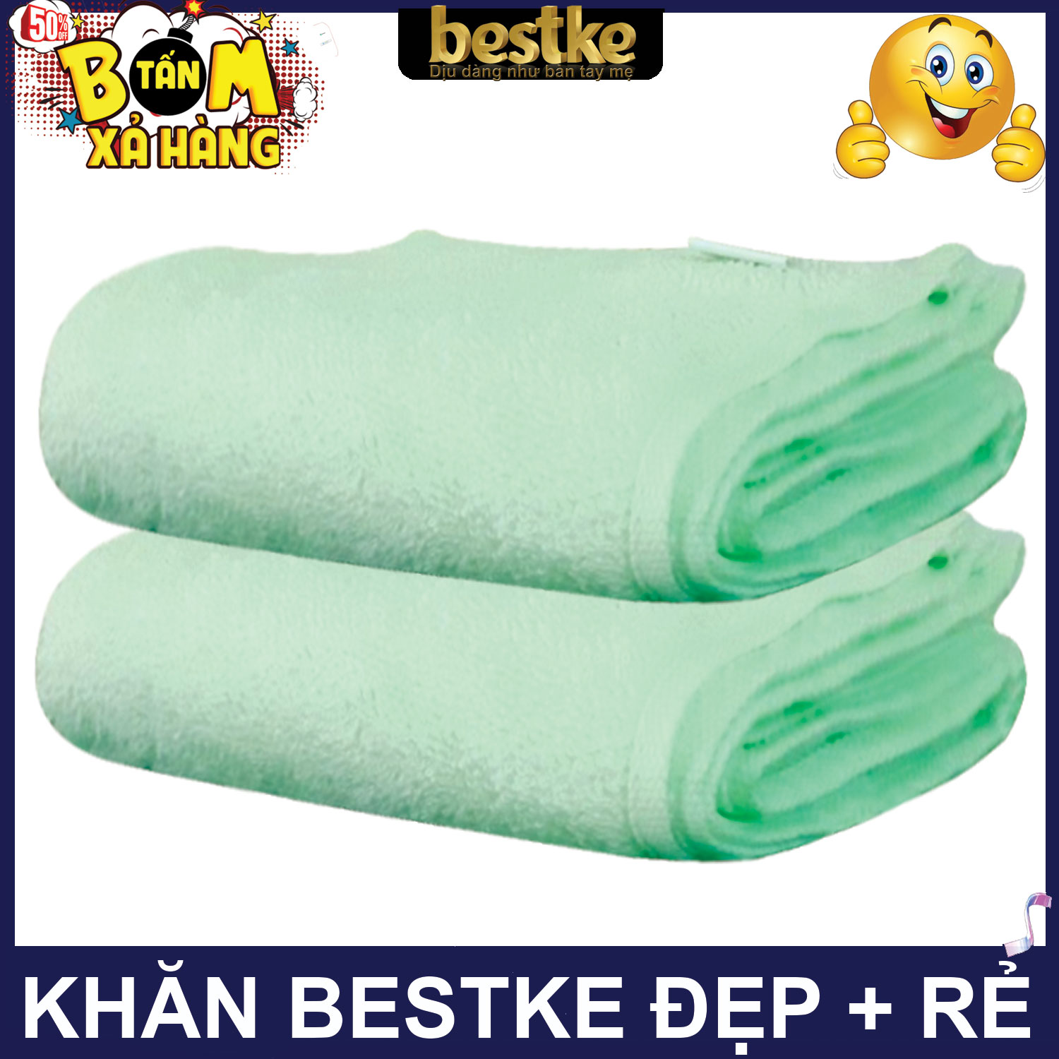 Cotton Towels, Khăn gội bestke 100% cotton, màu xanh nõn chuối, KT 83*33cm, combo 2 cái