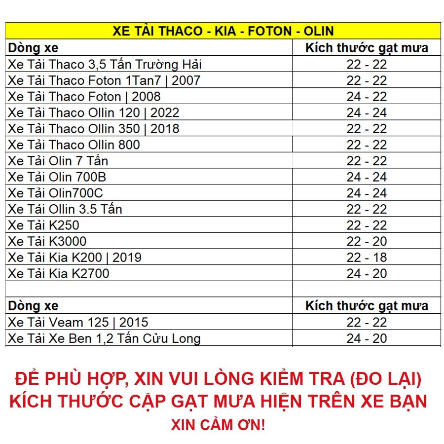 Bộ cần gạt nước mưa xe tải Thaco Foton, Olin 5 tạ, 7 tạ, 1.9-2.5 -3-3.5-6 tấn cây gạt khung sắt lưỡi silicon