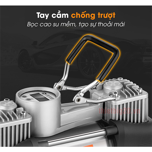 MÁY BƠM LỐP 2 XI-LANH TỐC ĐỘ CAO, TÍCH HỢP ĐÈN PIN, ĐỒNG HỒ ĐIỆN TỬ, KÈM BỘ VALI CỨU HỘ LỐP KHẨN CẤP