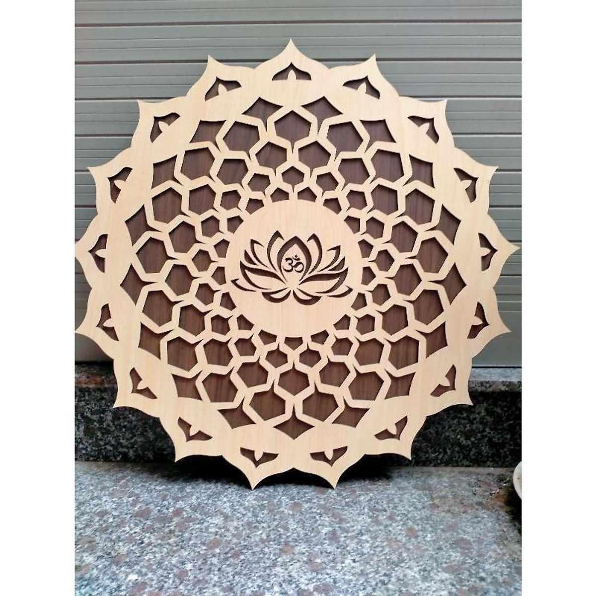 Tranh Nội Thất Gỗ Decor Hoa Mandala Chữ Om Treo Tường Phòng Thiền