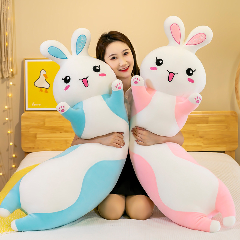 Gối Ôm Thỏ Trắng Dễ Thương Siêu Mềm Mịn Siêu Hot (60cm---1m1) Chất Vải Miniso 4 Chiều Mềm Mại, Co Giãn, Êm Ái (Tặng Kèm 1 Ví Da 12 Ngăn Đựng Thẻ ATM, CCCD)