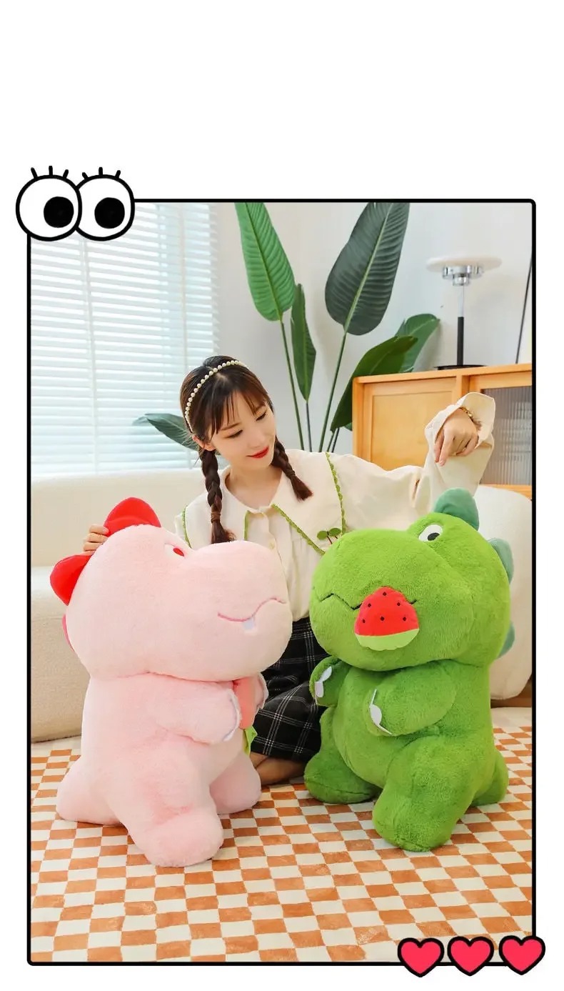 Thú nhồi bông khủng long xanh dưa hấu - Size từ 22cm đến 60cm - Quà tặng gấu bông khủng long ôm trái đào đáng yêu