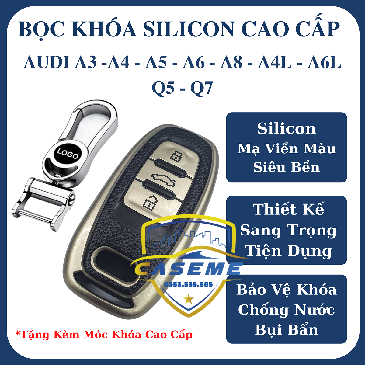 Ốp, bọc bảo vệ chìa khóa cho xe Audi A3, A4, A5, A6, A8, A4L, A6L, Q5, Q7