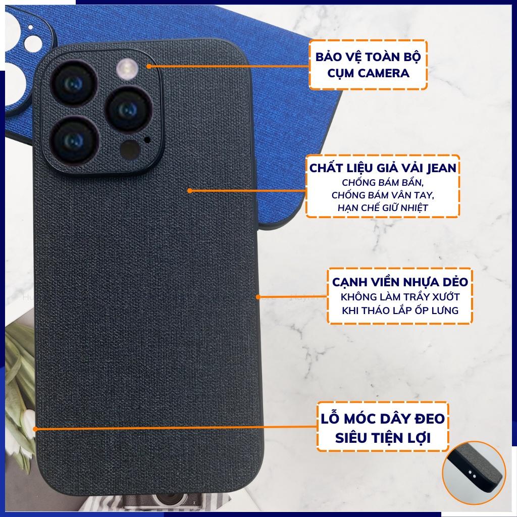 Ốp lưng ip 14 pro max ip 14 plus chống vân tay nhựa cứng viền đen vải jean 1 màu phụ kiện điện thoại huỳnh tân store