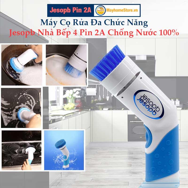 Máy Cọ Rửa Jesopb Nhà Bếp Đa Năng 4 Pin AA, Chống Nước 100% Với 2 Đầu Cọ Thay Thế