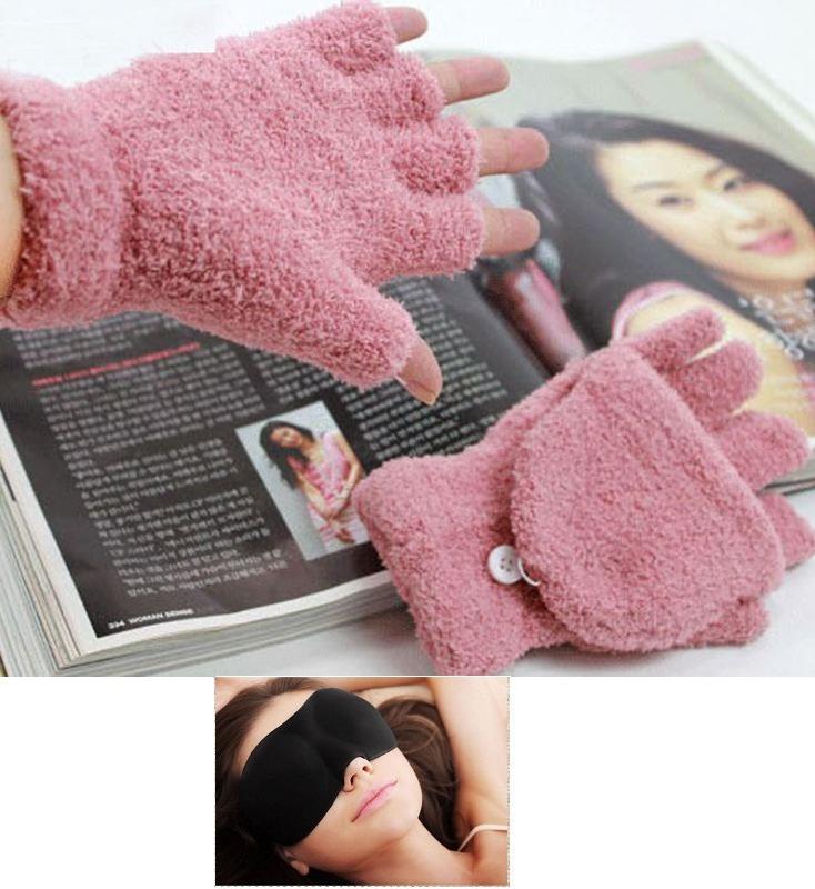 Bao tay găng tay len giữ ấm mùa đông đa năng có thể để lộ ngón hoặc che kín ngón cho bé 4-12 tuổi + Tặng bịt mắt ngủ (màu ngẫu nhiên)