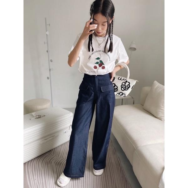 Kuchimachic- Quần vải giả Denim màu xanh đen hai túi trước MÃ KUQ03